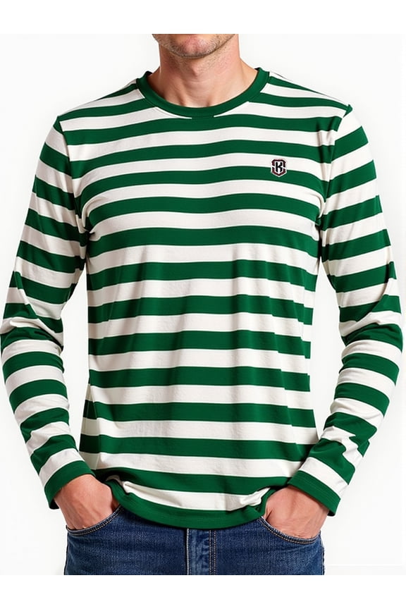 Men's Casual Cotton Spandex Striped Crewneck Long-Sleeve T-Shirt Basic Pullover Stripe tee Shirt