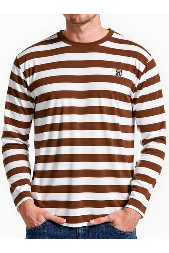 Men's Casual Cotton Spandex Striped Crewneck Long-Sleeve T-Shirt Basic Pullover Stripe tee Shirt
