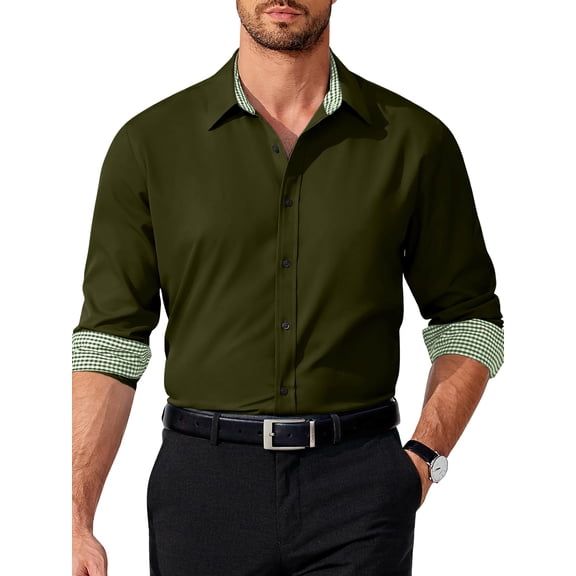 HAOMEILI Men's Pattern Dress Shirt Long Sleeve Casual Button Down Formal Shirts