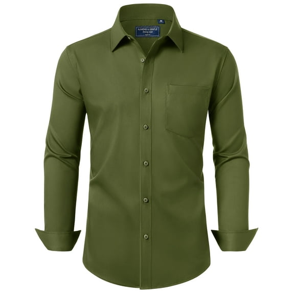 HAOMEILI Men's Dress Shirts Solid Long Sleeve Stretch Wrinkle-Free Formal Shirt Business Casual Button Down Shirts