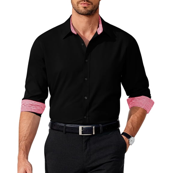 HAOMEILI Men's Dress Shirts Solid Long Sleeve Stretch Wrinkle-Free Formal Shirt Business Casual Button Down Shirts