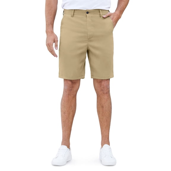 HAOMEILI Men's Flat Front Classic Fit Perfect Shorts with Side Hand Pockets and Rear Buttoned Welt Pockets