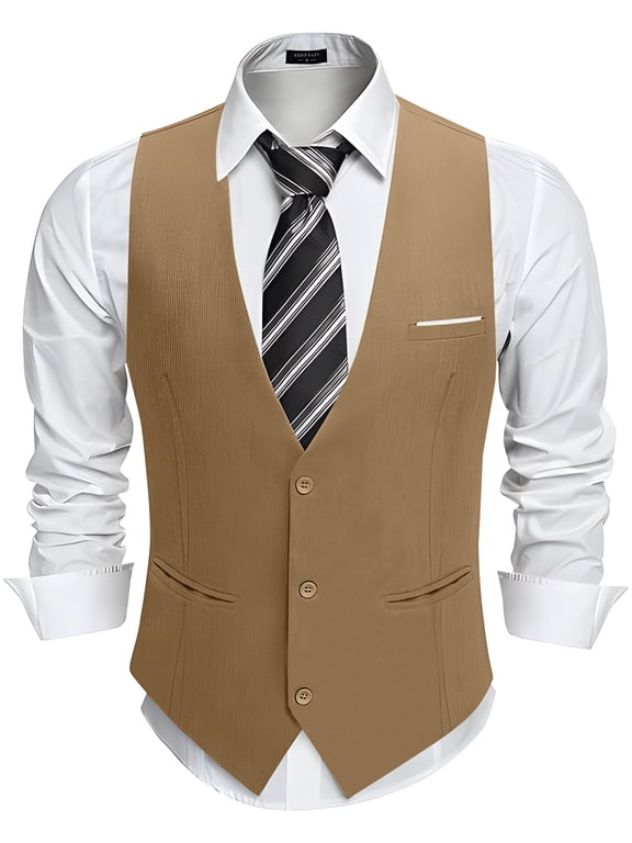 Men's Suit Vest Business Formal Dress Waistcoat Vest with 3 Pockets for Suit or Tuxedo
