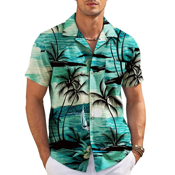 HAOMEILI Men's Hawaiian Shirt Short Sleeve Floral Button Down Shirts Tropical Holiday Beach Shirts