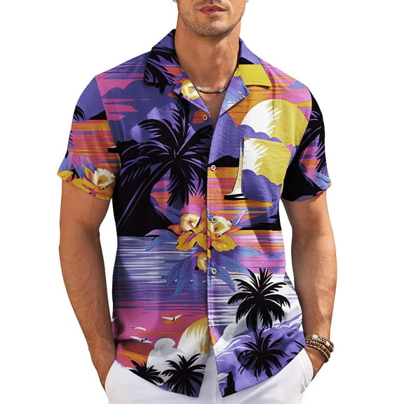 HAOMEILI Men's Hawaiian Shirt Short Sleeve Floral Button Down Shirts Tropical Holiday Beach Shirts