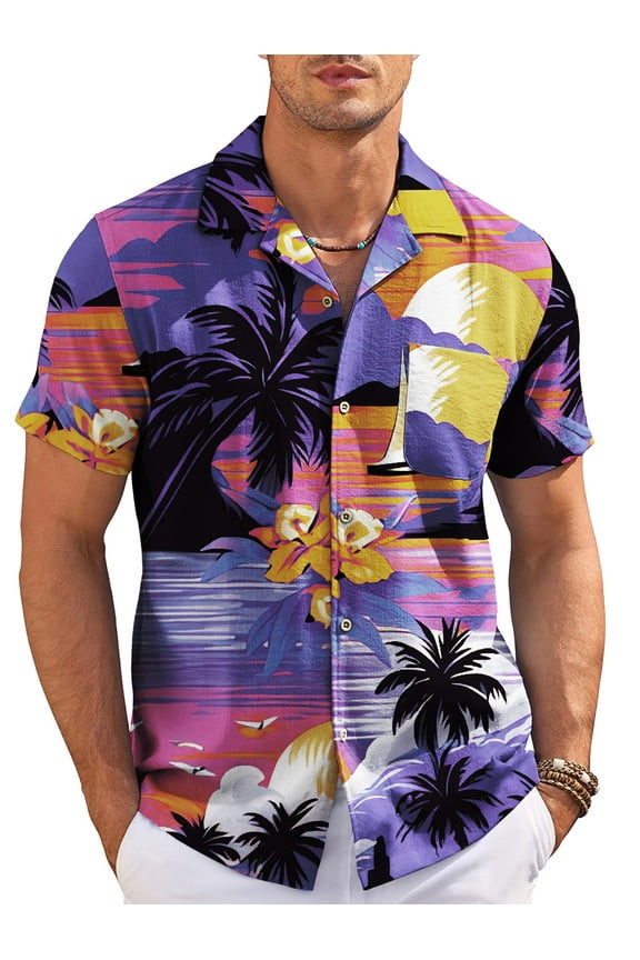 Men's Hawaiian Shirt Short Sleeve Floral Button Down Shirts Tropical Holiday Beach Shirts