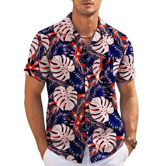 HAOMEILI Men's Hawaiian Shirt Short Sleeve Floral Button Down Shirts Tropical Holiday Beach Shirts