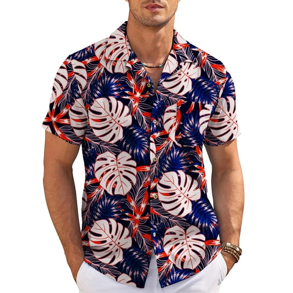 HAOMEILI Men's Hawaiian Shirt Short Sleeve Floral Button Down Shirts Tropical Holiday Beach Shirts