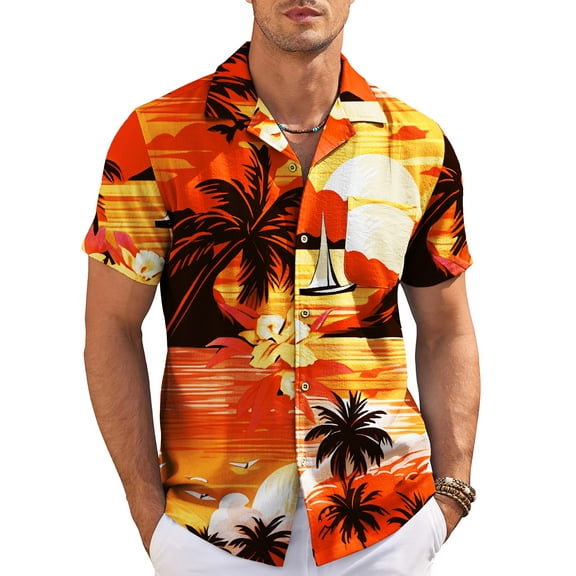 HAOMEILI Men's Hawaiian Shirt Short Sleeve Floral Button Down Shirts Tropical Holiday Beach Shirts