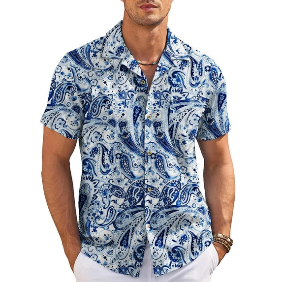 HAOMEILI Men's Hawaiian Shirt Short Sleeve Floral Button Down Shirts Tropical Holiday Beach Shirts