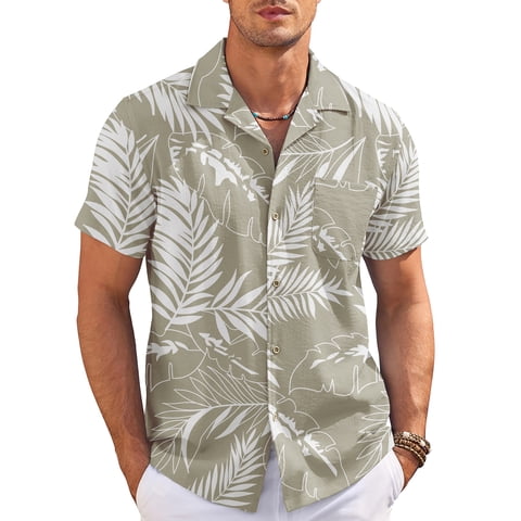 HAOMEILI Men's Hawaiian Shirt Short Sleeve Floral Button Down Shirts Tropical Holiday Beach Shirts