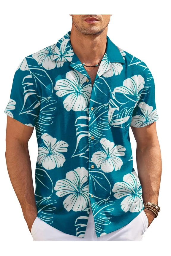 Men's Hawaiian Shirt Short Sleeve Floral Button Down Shirts Tropical Holiday Beach Shirts