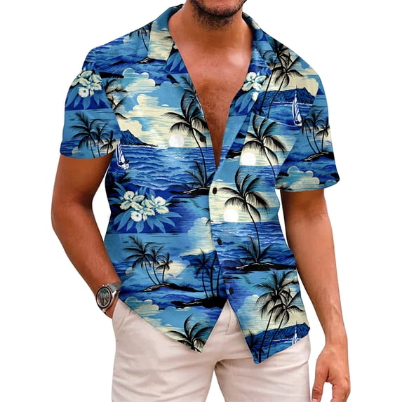 HAOMEILI Hawaiian Shirt for Men Short Sleeve Button Down Shirt Men Casual Summer Tropical Beach Aloha Shirts for Men Hawaii Party