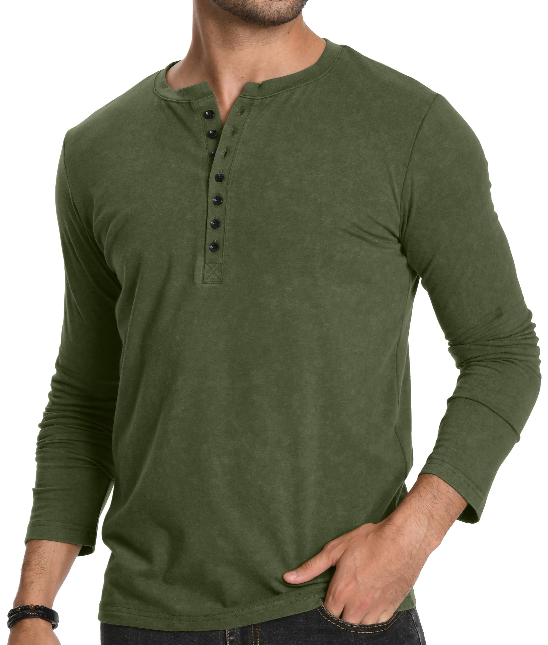 3D Eagle Print Men's Henley T-Shirt - Casual Long Sleeve Tee