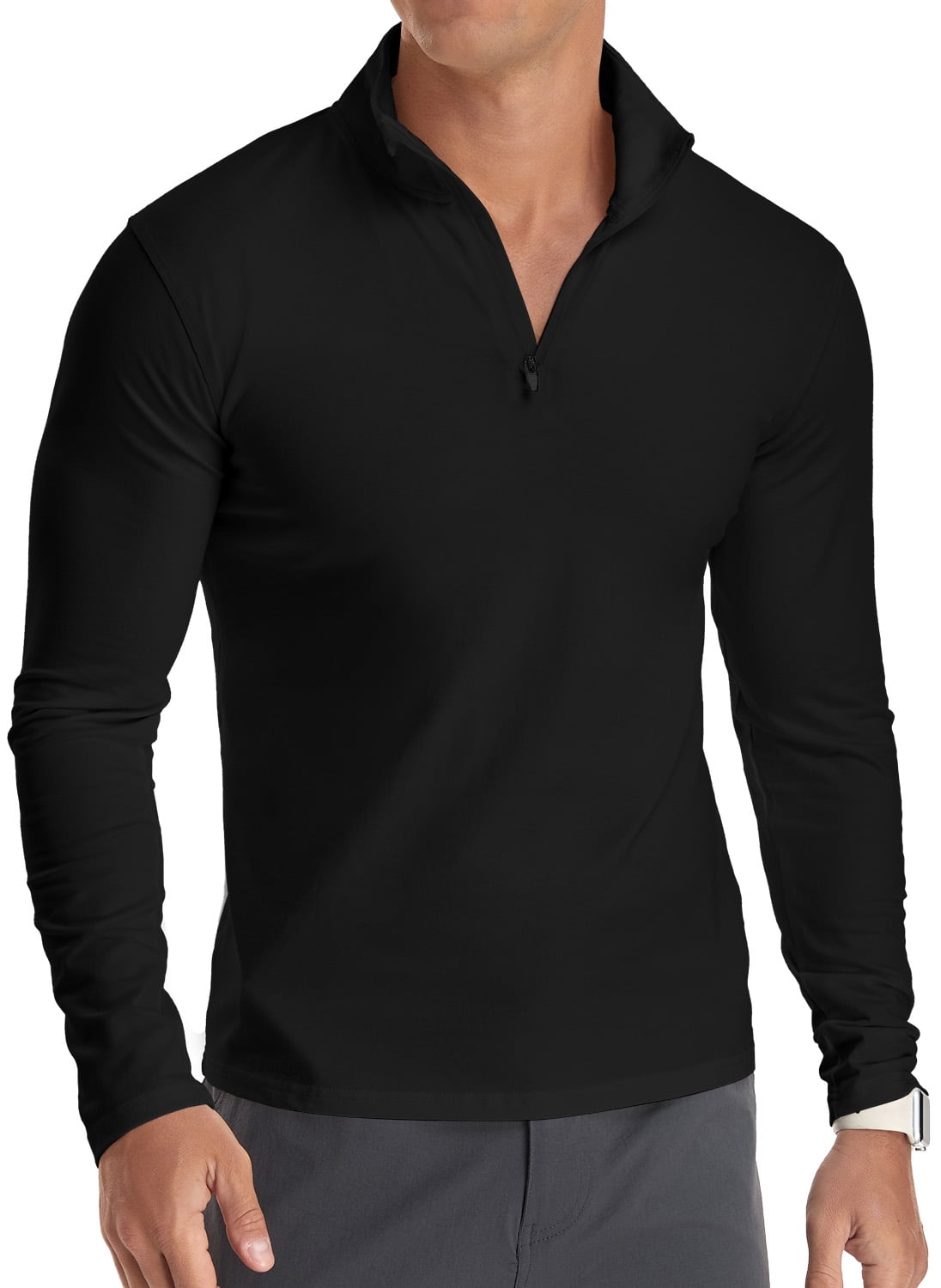HAOMEILI Men's Long/Short Sleeve Polo Shirts Quarter-Zip Casual Slim ...