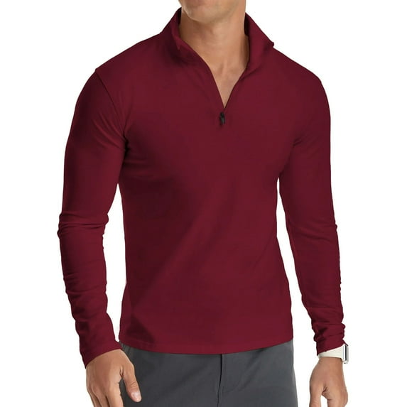 HAOMEILI Men's Long/Short Sleeve Polo Shirts Quarter-Zip Casual Slim Fit Mock Neck Basic Designed Cotton Shirts