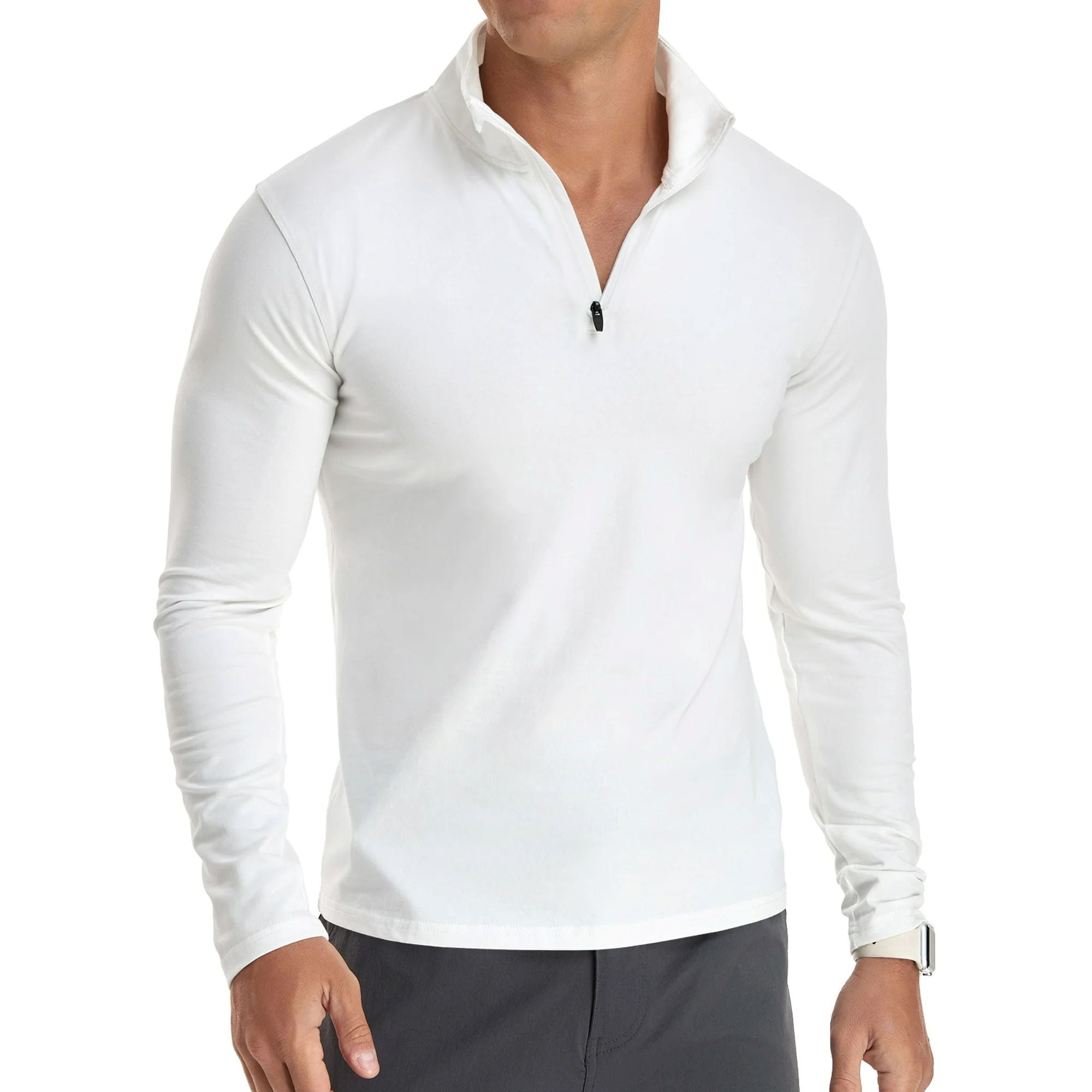 Men's Long/Short Sleeve Polo Shirts Quarter-Zip Casual Slim Fit Mock Neck Basic Designed Cotton Shirts