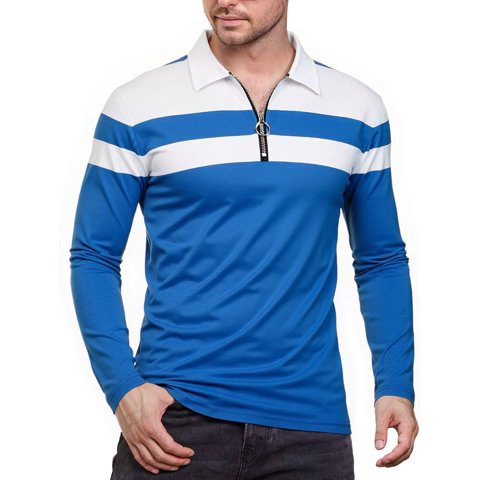 Men’s Long Sleeve Polo Shirt Casual Slim Fit Shirts Contrast Color Patchwork T Shirts Cotton Tops