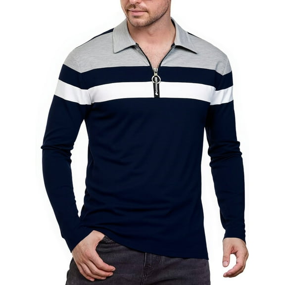 HAOMEILI Men’s Long Sleeve Polo Shirt Casual Slim Fit Shirts Contrast Color Patchwork T Shirts Cotton Tops