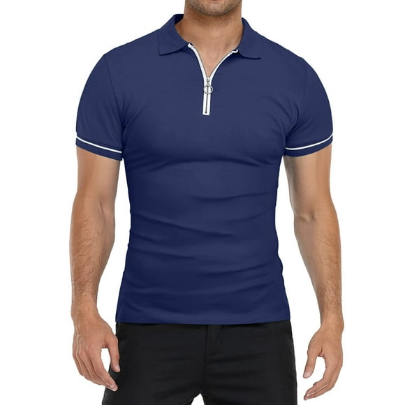 HAOMEILI Men's Zipper Polo Shirt Casual Knit Short/Long Sleeve Polo T Shirt Classic Fit Shirts