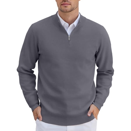 HAOMEILI Men's Quarter Zip Up Sweaters Slim Fit Lightweight Mock Neck Pullover Casual Polo Sweaters