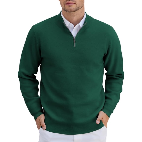 HAOMEILI Men's Quarter Zip Up Sweaters Slim Fit Lightweight Mock Neck Pullover Casual Polo Sweaters