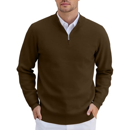 HAOMEILI Men's Quarter Zip Up Sweaters Slim Fit Lightweight Mock Neck Pullover Casual Polo Sweaters
