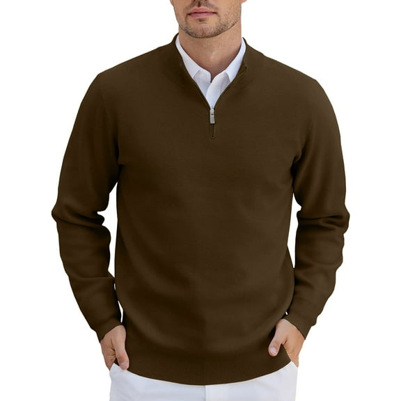 HAOMEILI Men's Quarter Zip Up Sweaters Slim Fit Lightweight Mock Neck Pullover Casual Polo Sweaters
