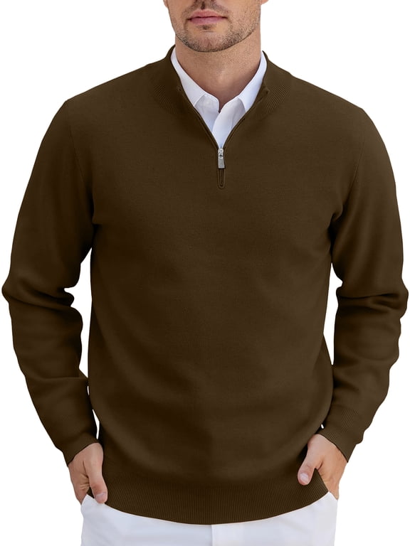 Men's Quarter Zip Up Sweaters Slim Fit Lightweight Mock Neck Pullover Casual Polo Sweaters