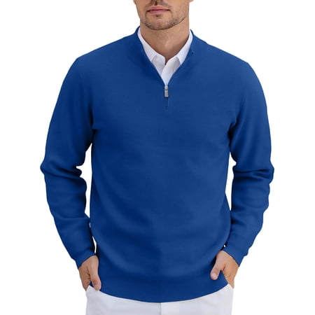 HAOMEILI Men's Quarter Zip Up Sweaters Slim Fit Lightweight Mock Neck Pullover Casual Polo Sweaters