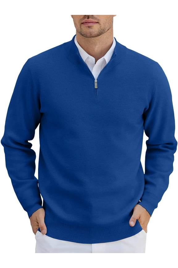 Men's Quarter Zip Up Sweaters Slim Fit Lightweight Mock Neck Pullover Casual Polo Sweaters