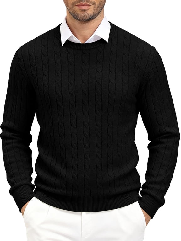 Men's Relaxed Fit Cable Knit Crewneck Sweater