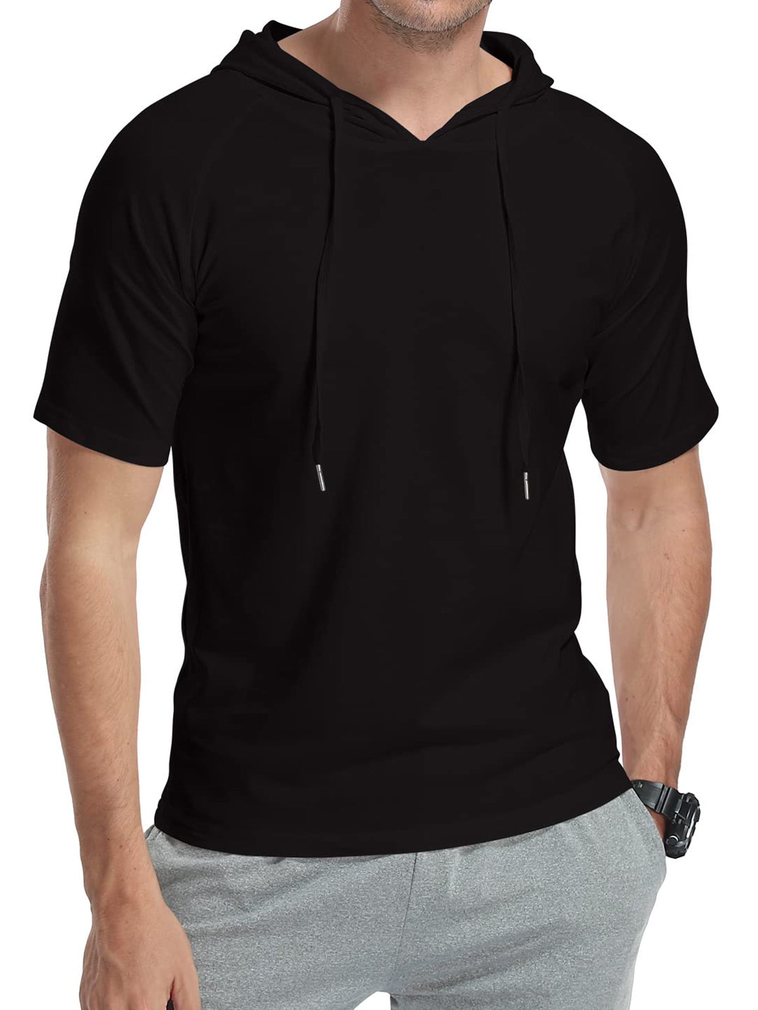 Men's Short/Long Sleeve Hoodie Cotton Hooded T Shirts Lightweight Sweatshirt Hoodies Pullover
