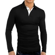 HAOMEILI Men's Short&Long Sleeve Polo Shirts Casual Slim Fit Solid Soft Cotton Pocket Shirt
