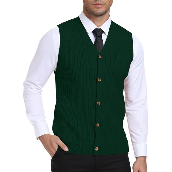 HAOMEILI Men's Sleeveless Sweater Vest V-Neck Casual Cable Knit Button Down Cardigan Vest