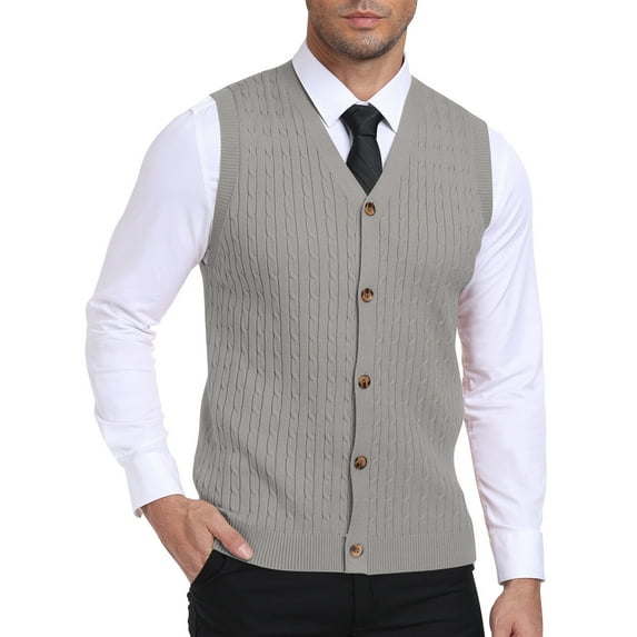 HAOMEILI Men's Sleeveless Sweater Vest V-Neck Casual Cable Knit Button Down Cardigan Vest