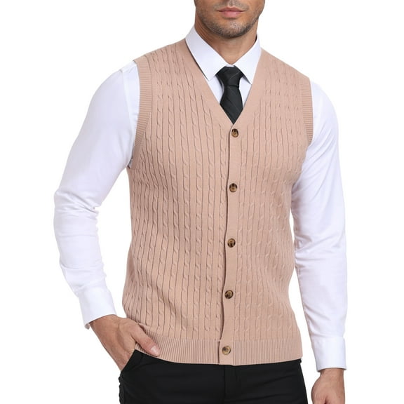 HAOMEILI Men's Sleeveless Sweater Vest V-Neck Casual Cable Knit Button Down Cardigan Vest