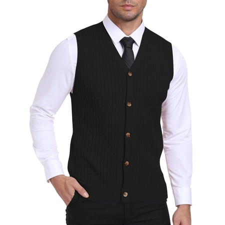 HAOMEILI Men's Sleeveless Sweater Vest V-Neck Casual Cable Knit Button Down Cardigan Vest