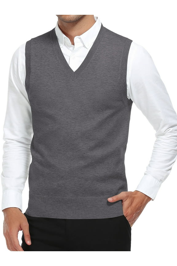 Men's Sleeveless V Neck Pullover Sweater Slim Fit Casual Solid Sweater Vest