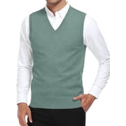 HAOMEILI Mens Sleeveless V Neck Pullover Sweater Slim Fit Casual Solid Sweater Vest