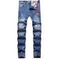 thumbnail image 1 of HAOMEILI Men's Straight Slim Fit Ripped Distressed Jeans with Patches Pants, 1 of 4