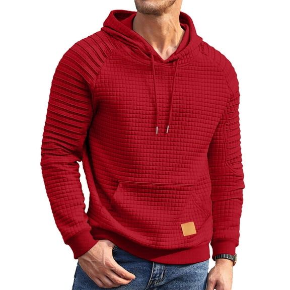 HAOMEILI Mens Hoodies Sweatshirts Long Sleeve Fashion Waffle Knit Pullover Hoodie with Pocket