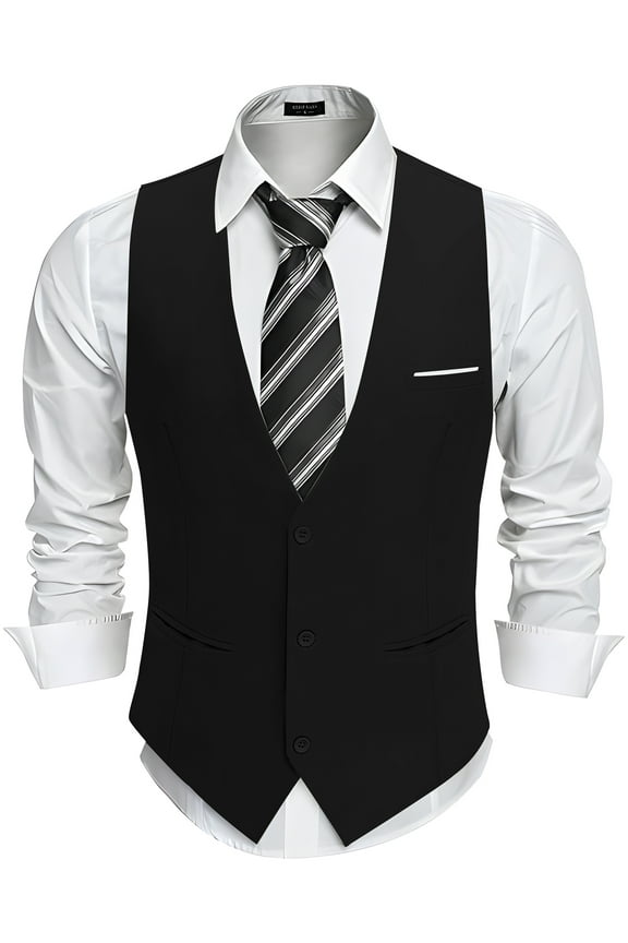 Men's Suit Vest Business Formal Dress Waistcoat Vest with 3 Pockets for Suit or Tuxedo