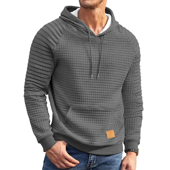 HAOMEILI Mens Hoodies Sweatshirts Long Sleeve Fashion Waffle Knit Pullover Hoodie with Pocket