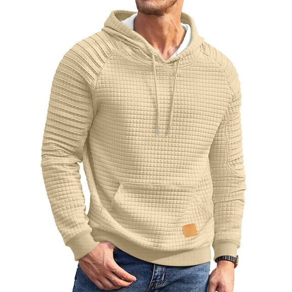 HAOMEILI Mens Hoodies Sweatshirts Long Sleeve Fashion Waffle Knit Pullover Hoodie with Pocket