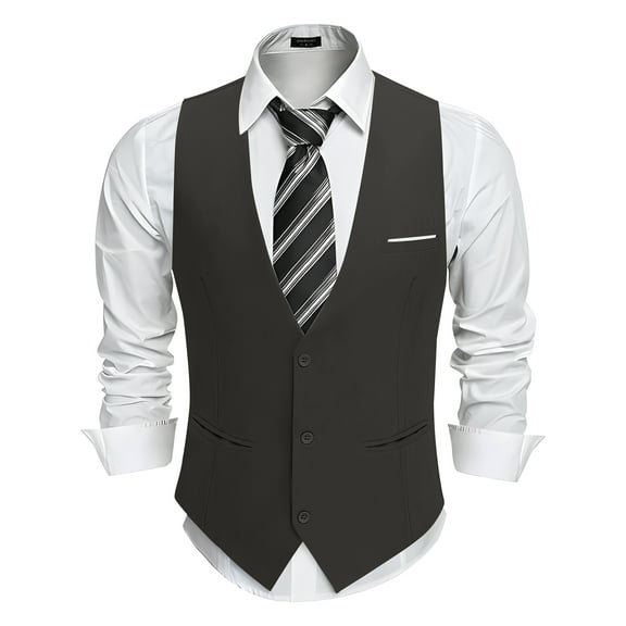 HAOMEILI Men's Suit Vest Business Formal Dress Waistcoat Vest with 3 Pockets for Suit or Tuxedo