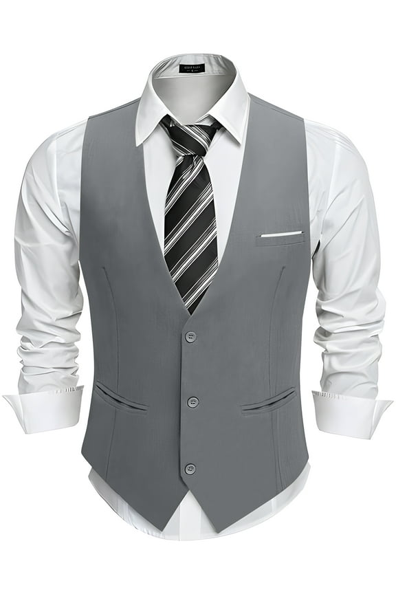 Men's Suit Vest Business Formal Dress Waistcoat Vest with 3 Pockets for Suit or Tuxedo