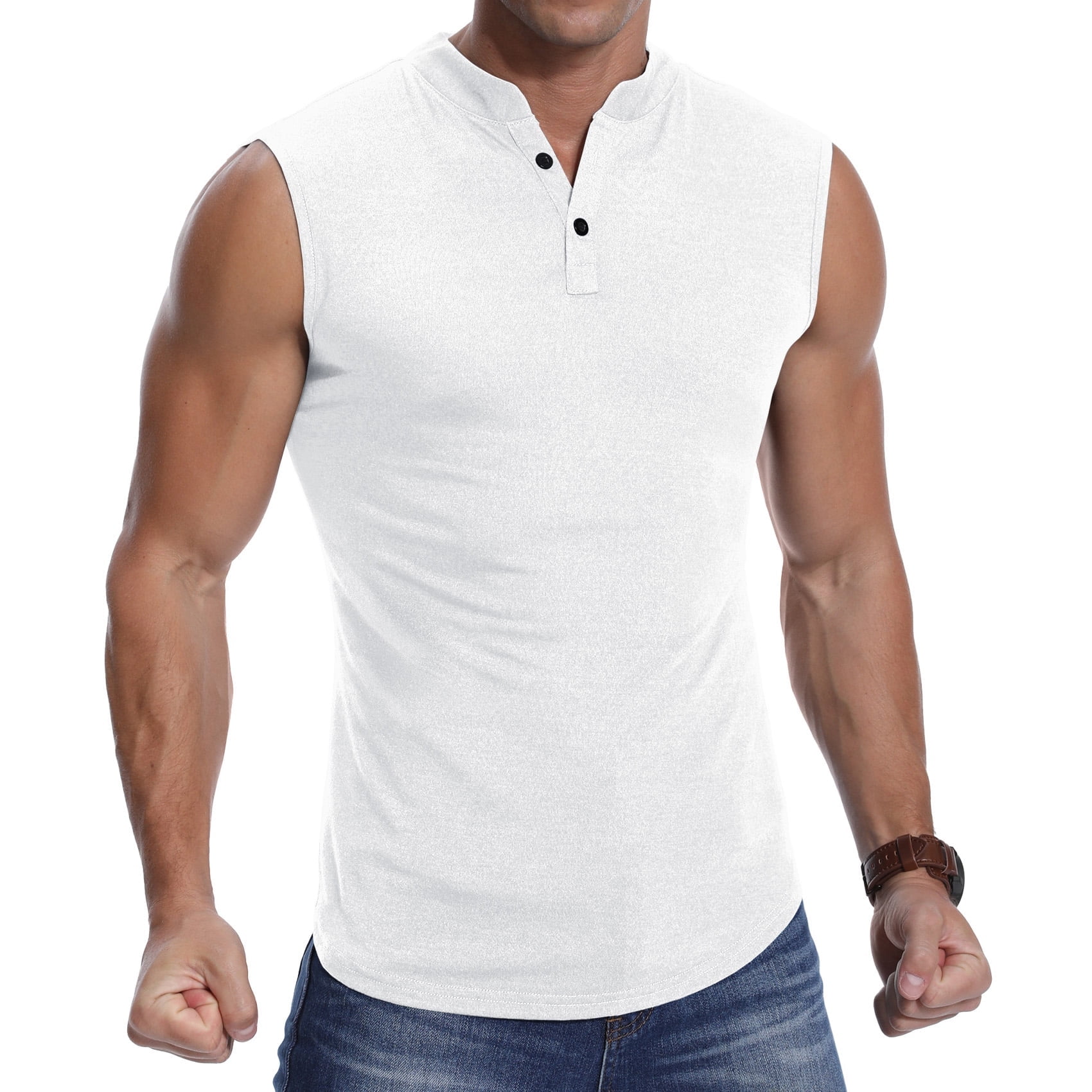 HAOMEILI Men s Casual Tank Top Sleeveless Henley Shirts Muscle Fit T Shirt