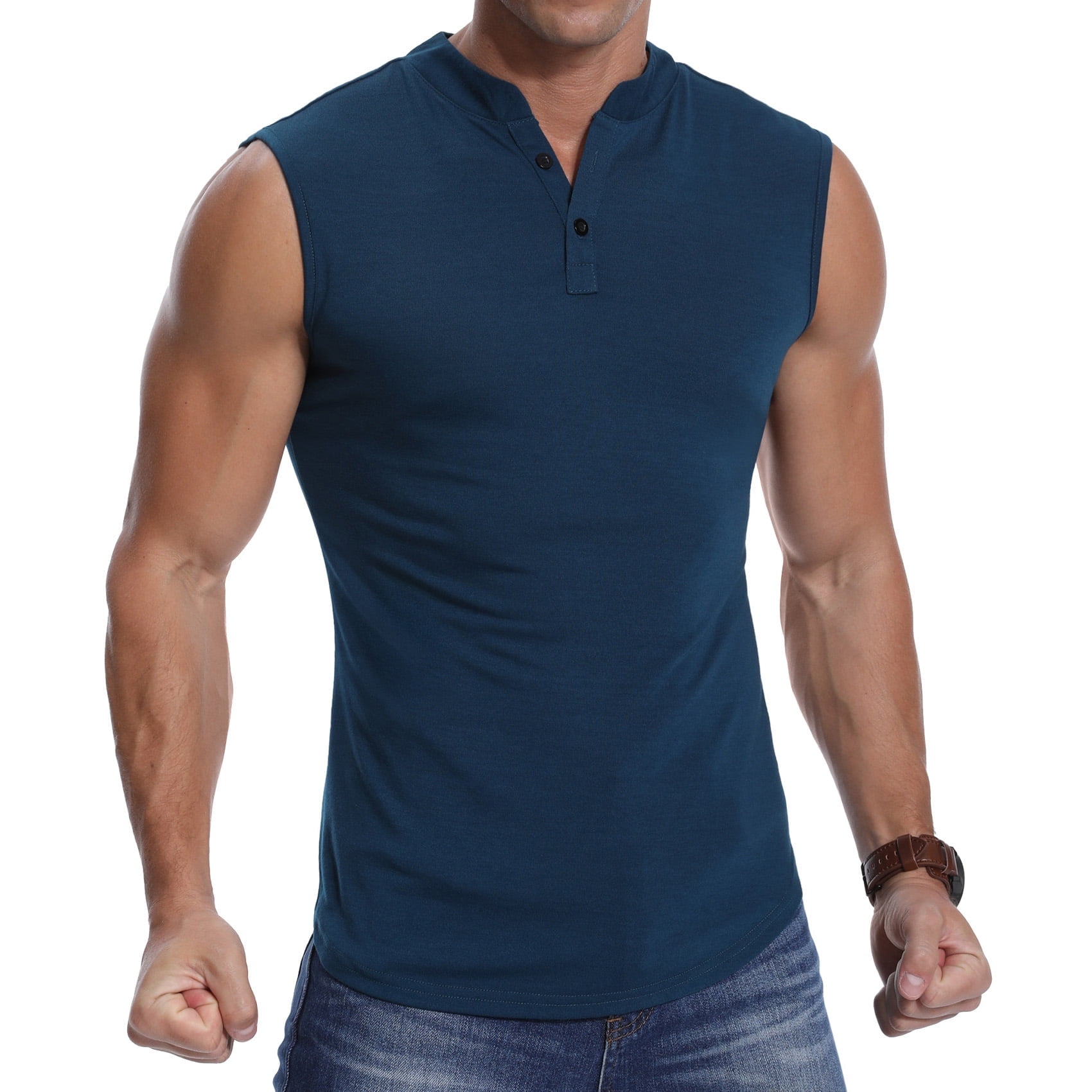 Mens sleeveless henley shirts hot sale
