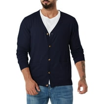HAOMEILI Men’s V Neck Button Cardigan Sweater with Pockets Mens Cotton Sweater Long Sleeve Cardigan Cover-up XL,Navy